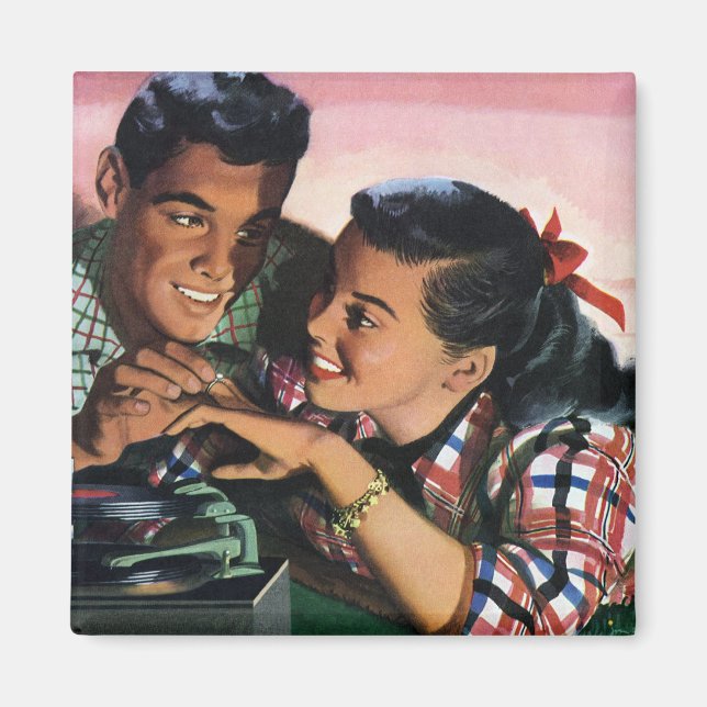 Imán Romance vintage, novios en secundaria enamorados (Frente)