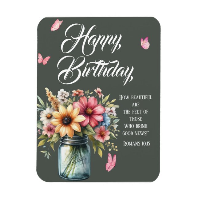 Imán Romans 10:15 Birthday Greeting Magnet (Vertical)