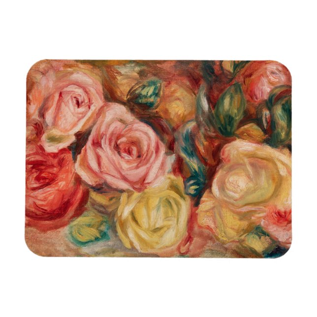 Imán Romantic red and pink roses Pierre Auguste Renoir (Horizontal)