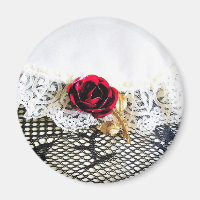 Romantic red rose and white lace