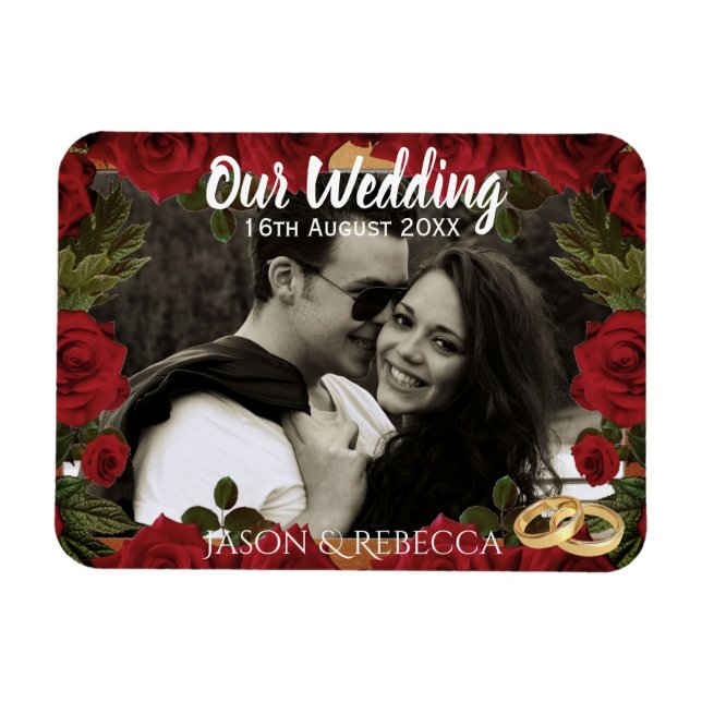 Imán Romantic Red Roses Wedding Day Keepsake Photo (Horizontal)