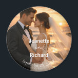 Imán Romantic Sunset Beach Wedding Vows<br><div class="desc">Simple minimalist wedding magnet with customized photo and texts.

#sunset #beach #classic #simple #minimalist #photo #brideandgroom #wedding #vows #romantic</div>