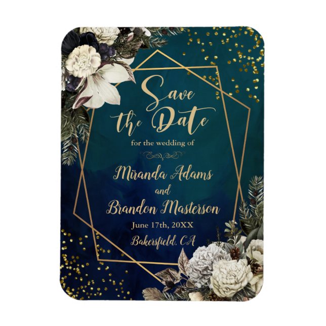 Imán Romántica Boda de Oro Floral Romántica Salvar la F (Vertical)