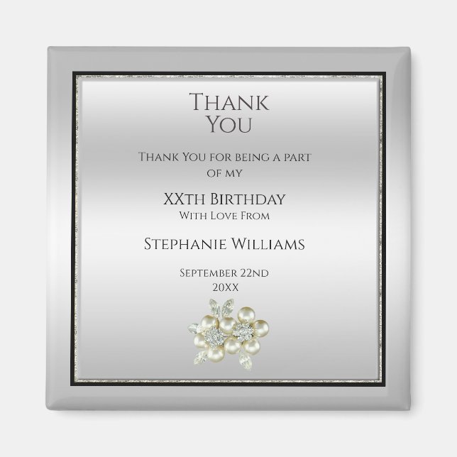 Imán Romántica Gema Floral, Plata y Black Birday Favor (Frente)