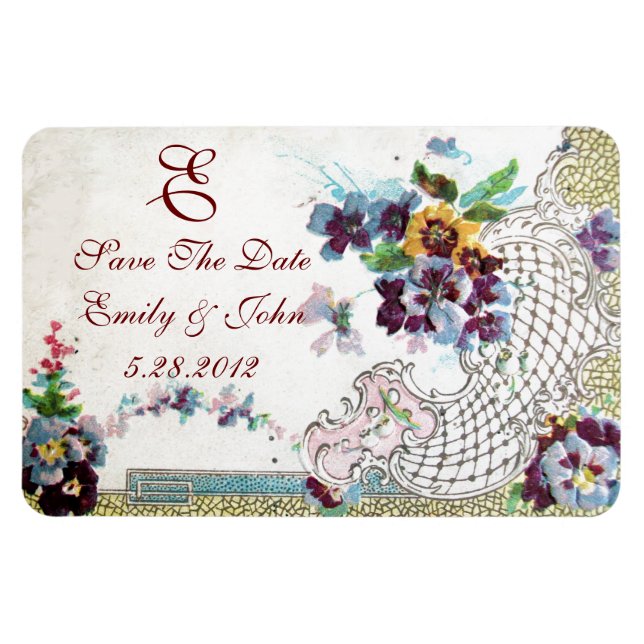 Imán ROMANTİCA MONOGRAM, Guardar La Fecha (Horizontal)