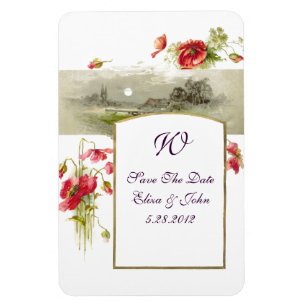 Imán ROMANTİCA MONOGRAM /POPPIES,Guardar la fecha,Blanc