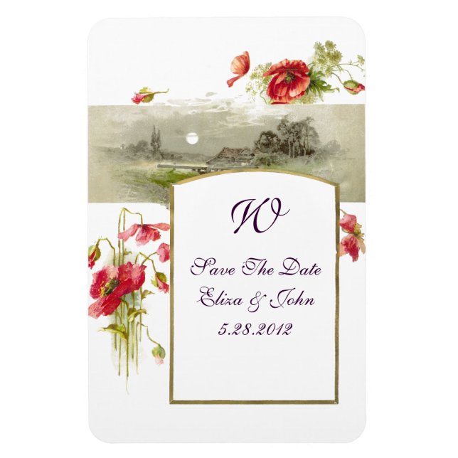 Imán ROMANTİCA MONOGRAM /POPPIES,Guardar la fecha,Blanc (Vertical)