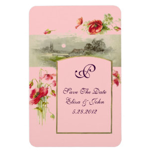Imán ROMANTİCA MONOGRAM /POPPIES,Guardar la fecha,Rosa