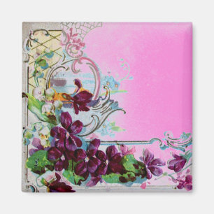 Imán ROMÁNTICA Remolinos Florales Pansies Moradas Rosad