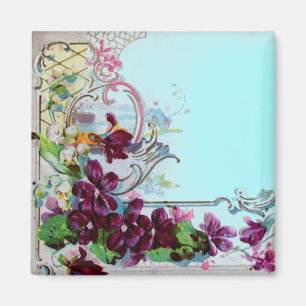 Imán ROMÁNTICA Remolinos Florales Pansies Purpura Azul