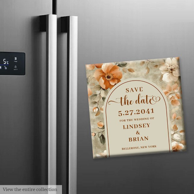 Imán Romántico Boho Beige Neutro Oliva Floral Salvar Fe (Romantic Boho Neutral Beige Olive Floral Save Date)
