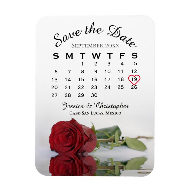 Imán Romántico Calendario de Rosas Rojas Boda Guardar l (Vertical)