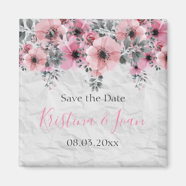 Imán Romántico elegante Boda floral antiguo (Frente)