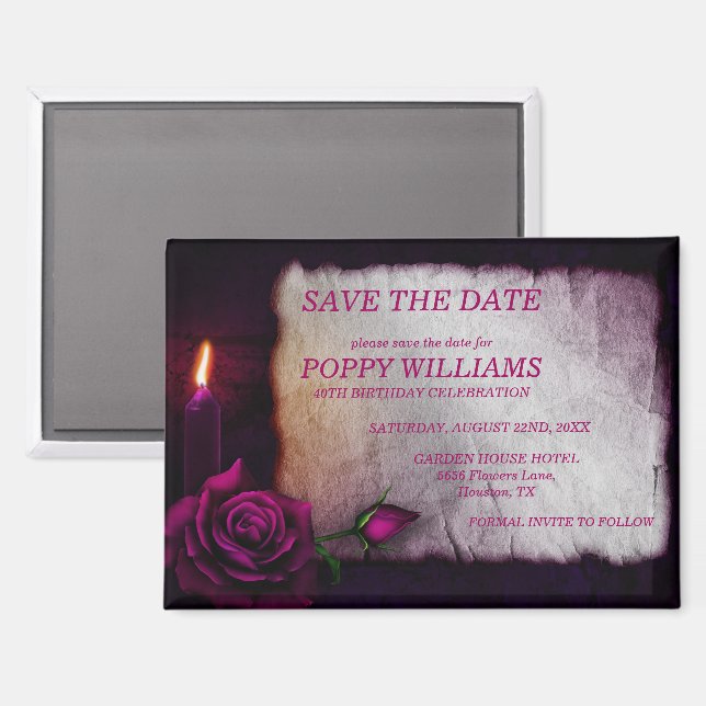 Imán Romántico gótico rosa y vela para salvar la fecha (Anverso/Reverso)