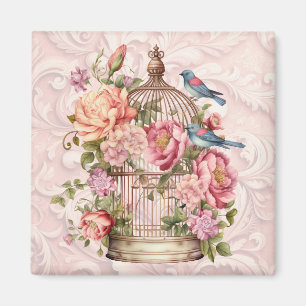 Imán Romántico Jaulón Floral Acuarela Vintage