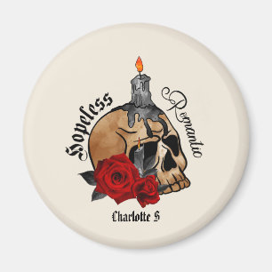 Imán Romántico sin esperanza - Calavera gótica, rosa ro