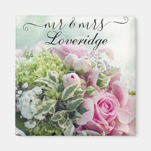 Imán Romántico Sr. y Sra. Rosa Rosa Floral Boda