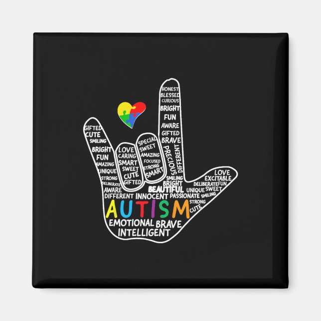 Imán Rompecabezas Corazón ASL Amor Rótulo Idioma Autism (Frente)