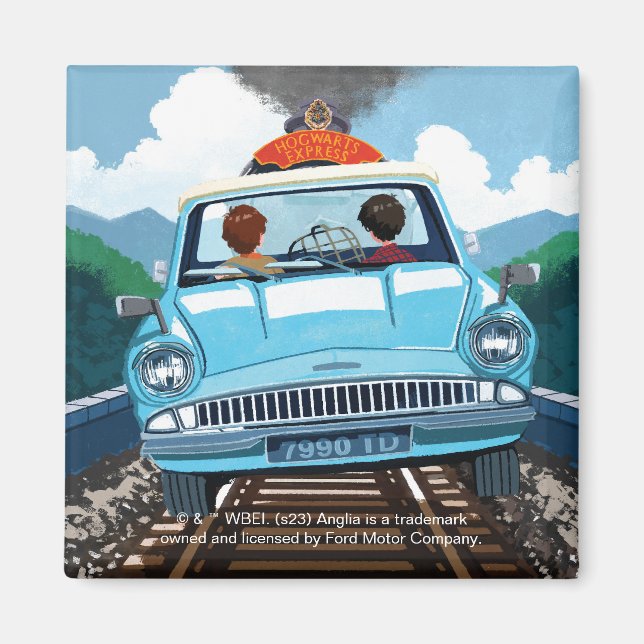 Imán Ron y HARRY POTTER™ en coche volador a HOGWARTS™ (Frente)