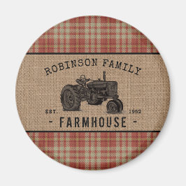 Imán Ronda de Burlap de Red Plaid Tractor Familiar
