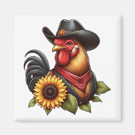 Imán Rooster colorido en Gorra Cowboy con girasol