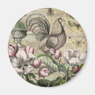 Imán Rooster Garden Flower Butfly Art
