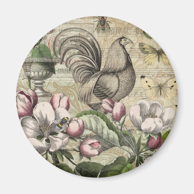 Imán Rooster Garden Flower Butfly Art (Frente)