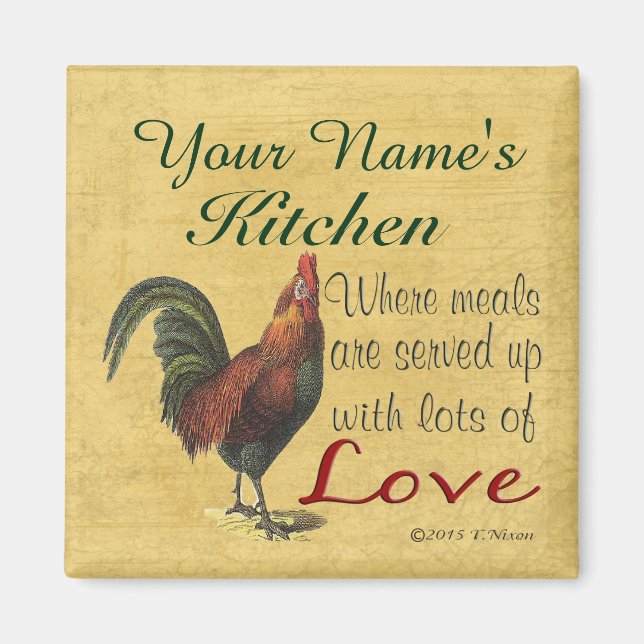 Imán Rooster Kitchen Magnet personalizado con su nombre (Frente)
