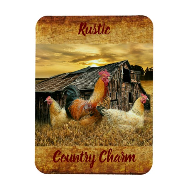 Imán Rooster Vintage Hens Rustic Barn Coop (Vertical)