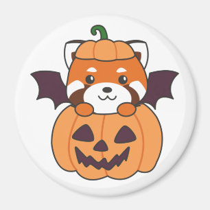 Imán Ropa de bata de calabaza de Halloween en Panda Roj