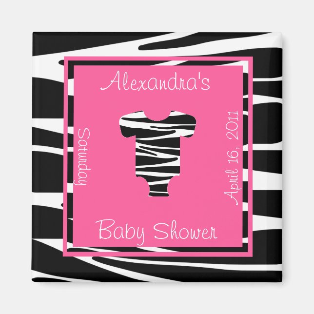 Imán Ropa de cebra y rosa Baby Shower Favor (Frente)