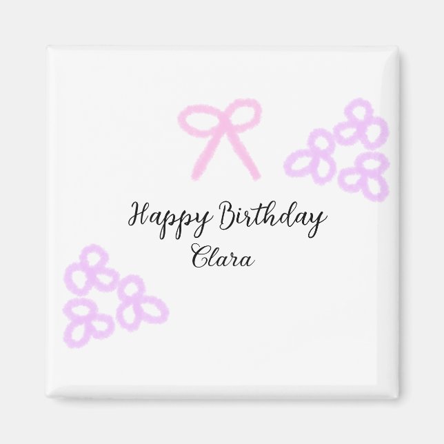 Imán Ropa rosa morado floral pastel feliz cumpleaños (Frente)