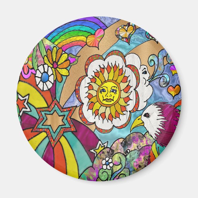 Imán Ropa y regalos del águila del sol psicodélico retr (Frente)