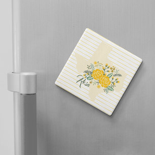 Imán Rosa amarilla de Texas - Estado de Gingham con Ros