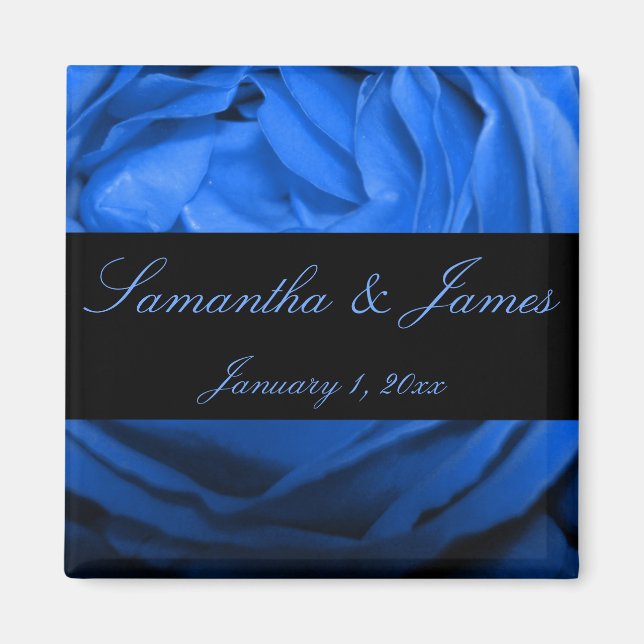 Imán Rosa Azul Boda Personalizada (Frente)