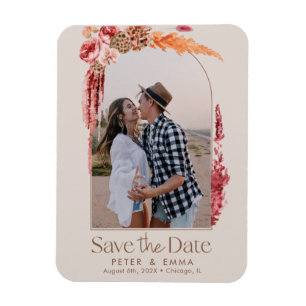 Imán Rosa Boho Save the Date Pampas Grass Photo