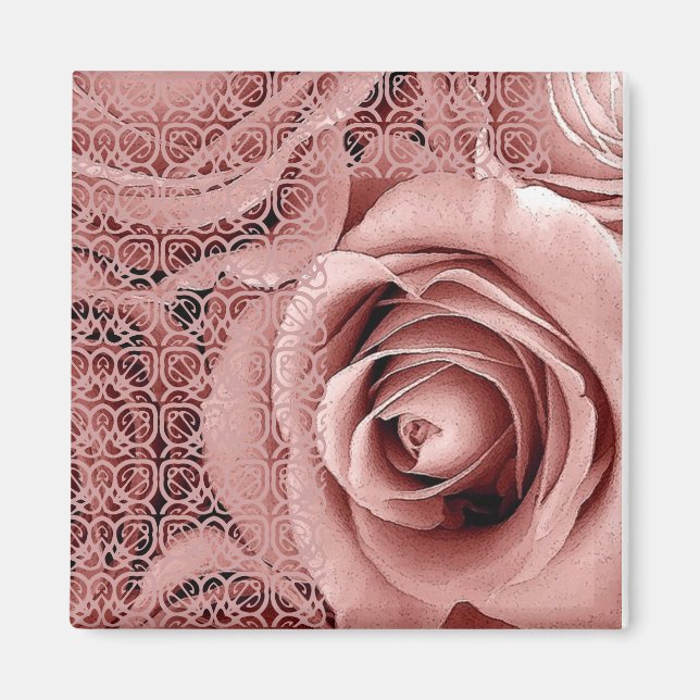Imán Rosa Bouquet Boda rosa de época con encaje (Frente)