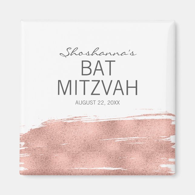 Imán Rosa Cepillo de Oro Bat Mitzvah Magnet (Frente)