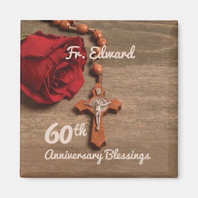 Imán Rosa de Aniversario de la Ordenación Sacerdote 60  (Frente)