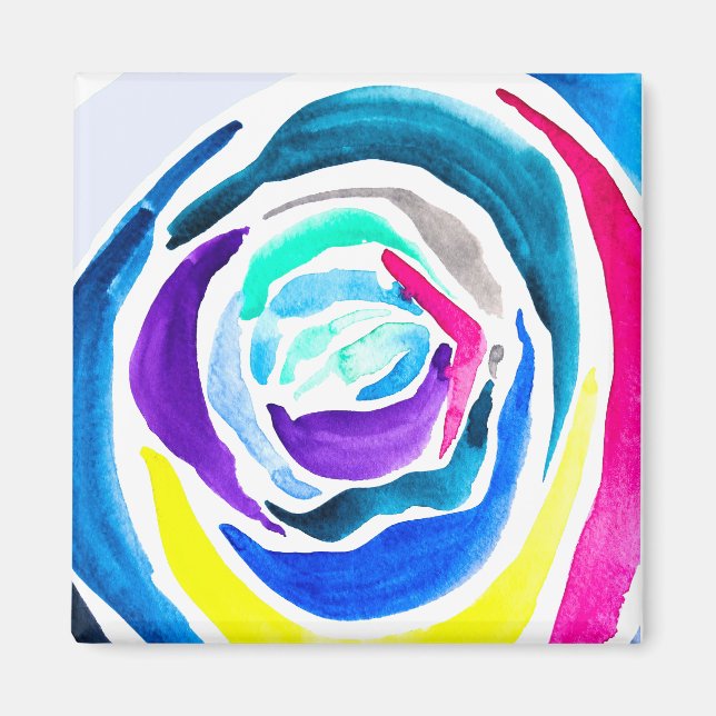 Imán Rosa de arte pop azul acuarela (Frente)