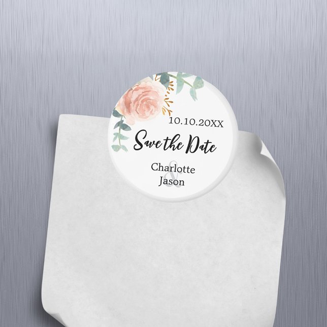Imán Rosa de boda floral rosa dorado salvo la fecha (Subido por el creador)