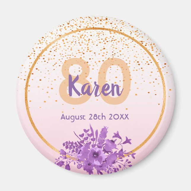 Imán Rosa de cumpleaños oro floral salvar la fecha (Frente)