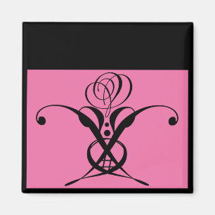 Imán Rosa de flor negro de color rosa Art Deco