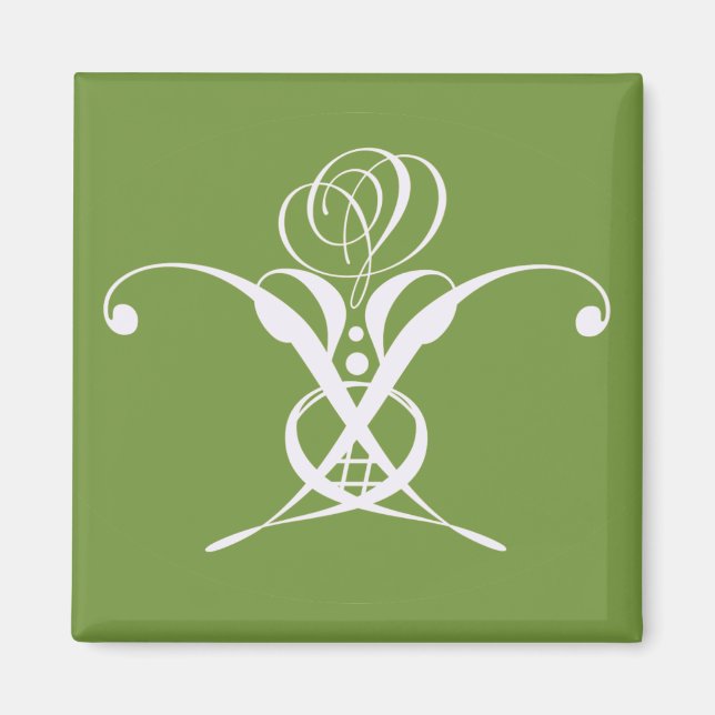 Imán Rosa de Flourish de Arte Verde Deco Blanco (Frente)