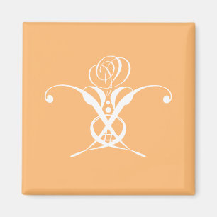 Imán Rosa de Flourish de color blanco retro Peach