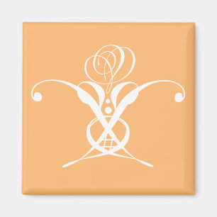 Imán Rosa de Flourish de color blanco retro Peach