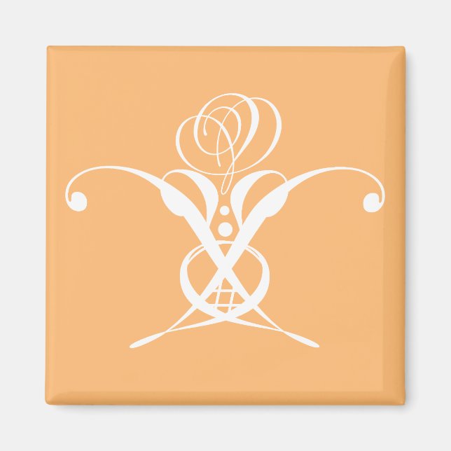 Imán Rosa de Flourish de color blanco retro Peach (Frente)