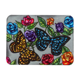 Imán Rosa de mariposa flor original dibujo natural