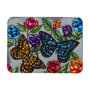 Imán Rosa de mariposa flor original dibujo natural