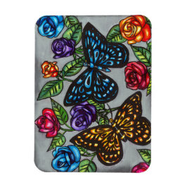 Imán Rosa de mariposa flor original dibujo natural